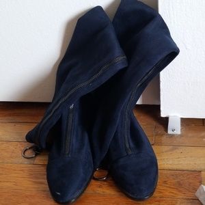 Zara Over The Knee Suede Navy Blue Boots